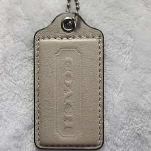 Coach Beige Leather Bag Tag with Ball Chain EUC